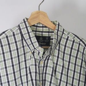 Barbour Men's Green & Black Striped Plaid Long-Sleeve Button Down Shirt
